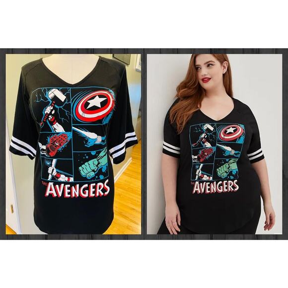 Torrid Marvel Comics Avengers Hulk Thor Football Stripe Punk Tunic T Shirt 2X - Picture 1 of 1